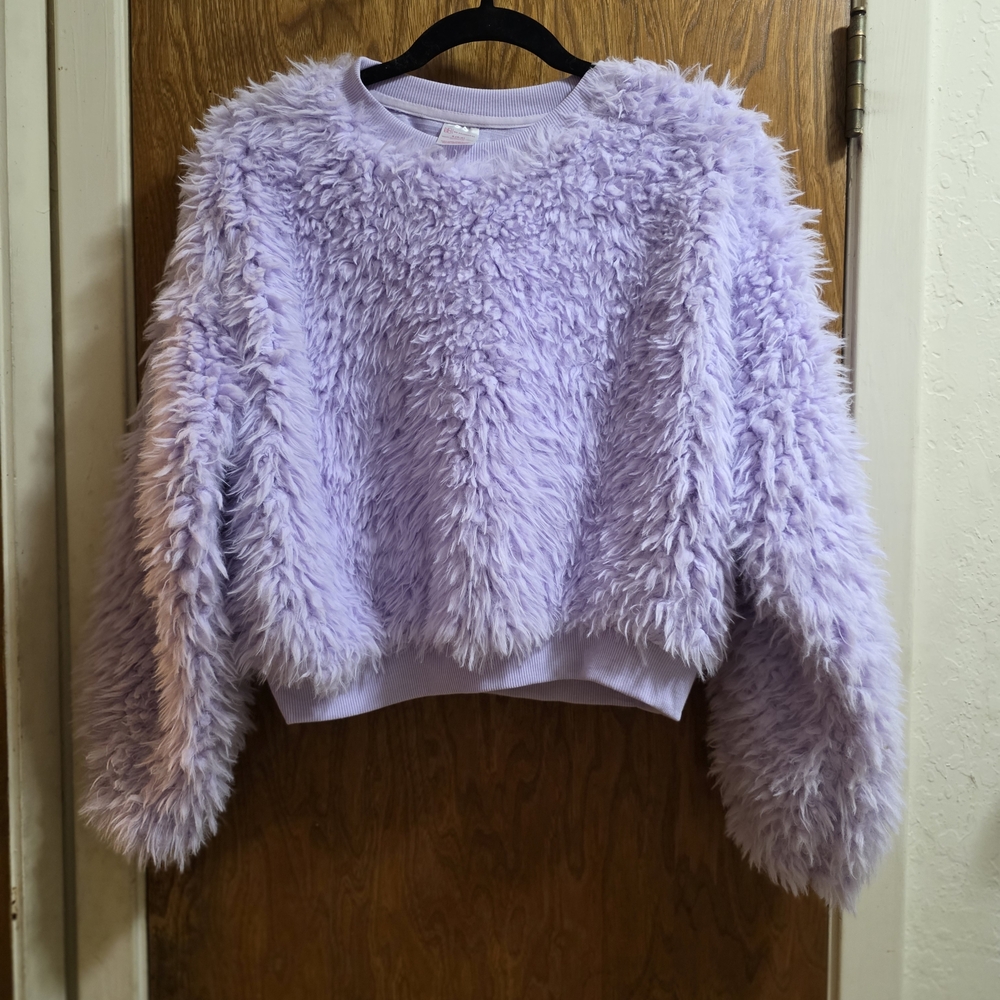 No Boundaries Lavender Fuzzy Crew Neck Sweater